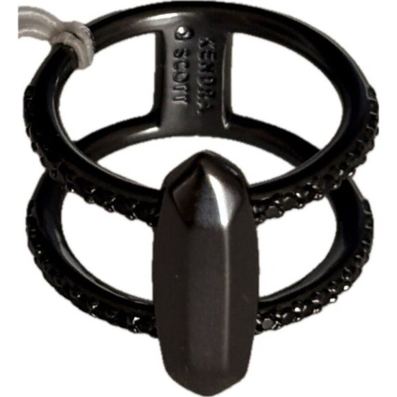 Kendra Scott Gunmetal Plated Brass Crystal Accent Oval & Open Design Abra Ring - Picture 3 of 6